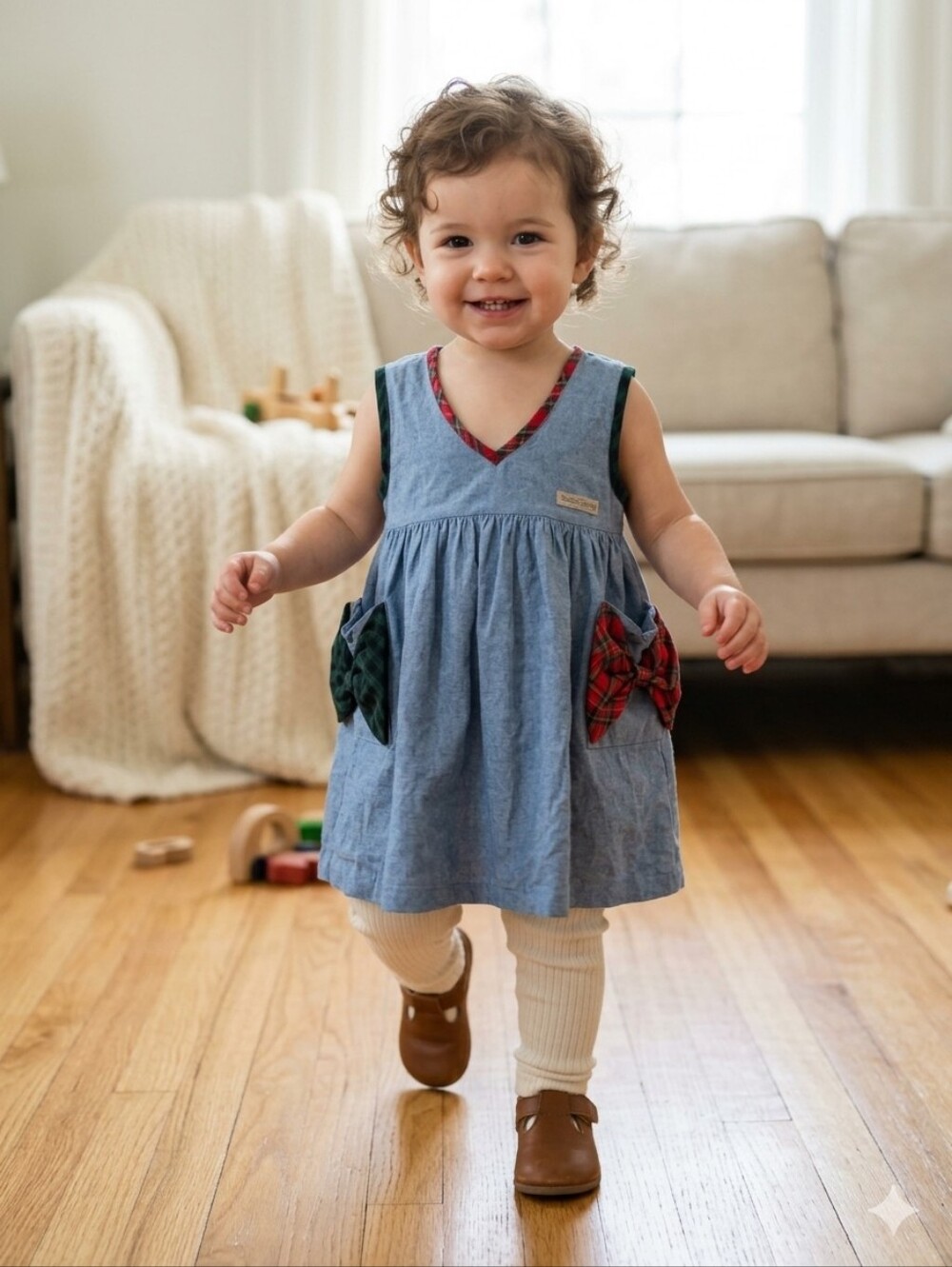 Bonnie Jean Blue and Red Plaid Kids Casual Dress